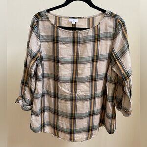 J. Jill plaid boat neck 3/4 sleeve blouse
